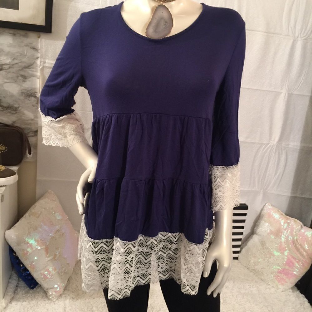 Boutique! Baby Doll Ruffle Lace Border Top! 💕